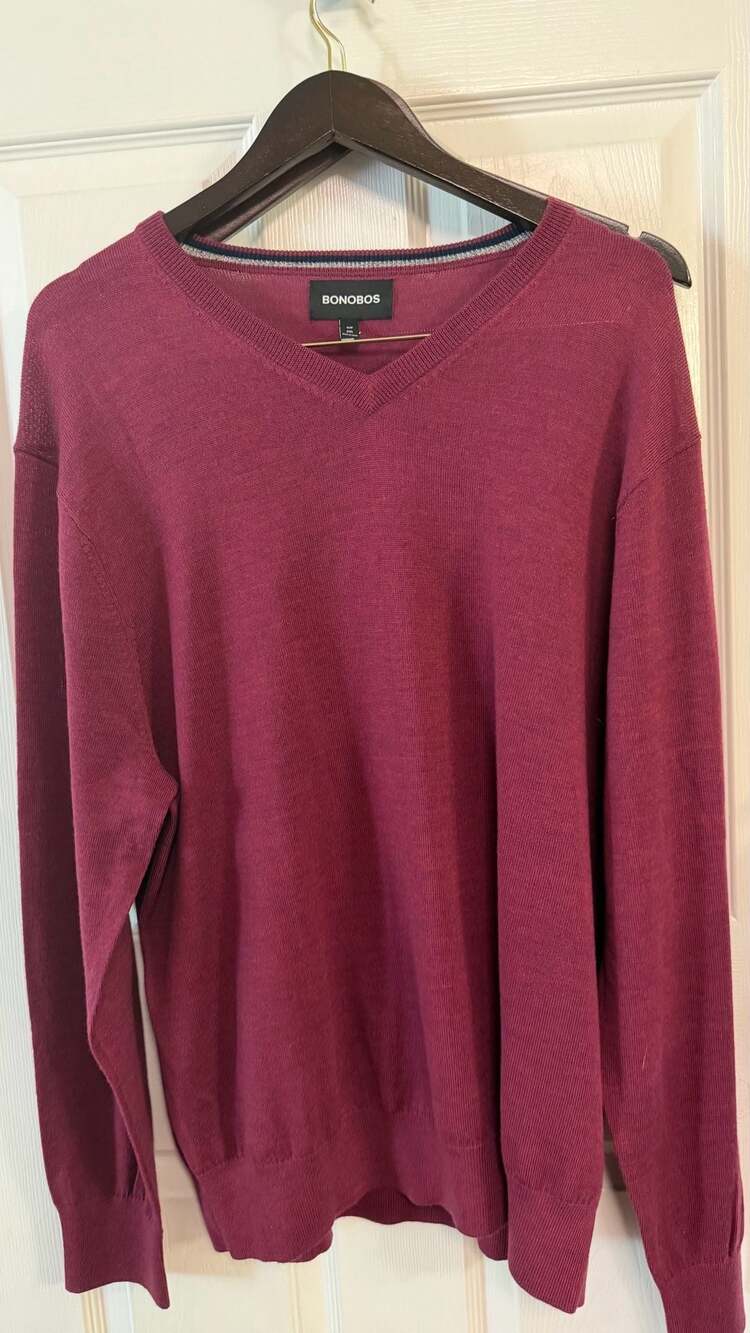 Bonobos Men's Extra Fine Merino Wool V-Neck Sweater Burgundy Slim XXL